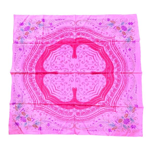 Silk Floral Tablecloth Table Topper Pink and Purple Made In Thailand 33" Square - Picture 1 of 5